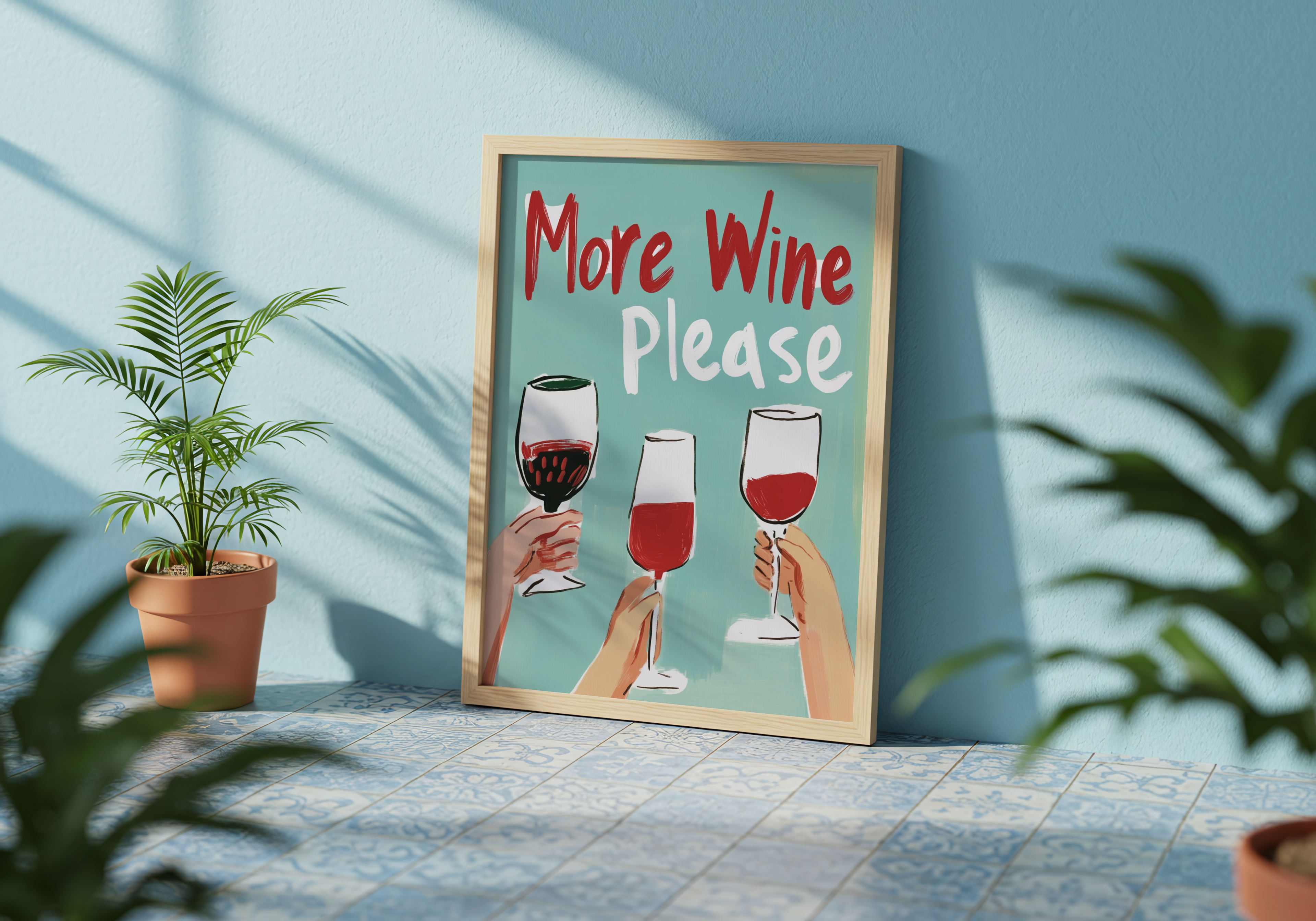 More Wine Please poster visad rakt fram – Bozetto affisch i hög tryckkvalitet i hög tryckkvalitet